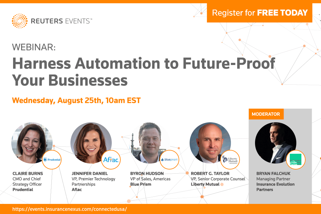 Prudential, Aflac, Liberty Mutual and Blue Prism join Reuters Events to discuss the seismic impact of the insurance trend that won’t slow down: Digital Labour and Automation